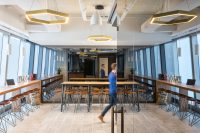BCG Digital Ventures Hudson Yards town hall with hexagonal lighting.